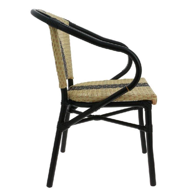 Fauteuil d'extérieur empilable Andorre assise/dossier tressés beige/noir/ivoire_1