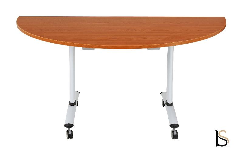 Table de réunion demi-lune  sur roulettes. - Argent Ral 9006, Blanc_1