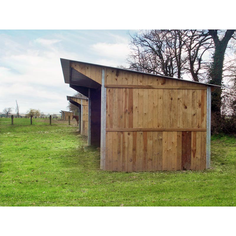 Abri de stockage en acier avec toiture bac acier, bardage bois et ancrage au sol avec platine_1