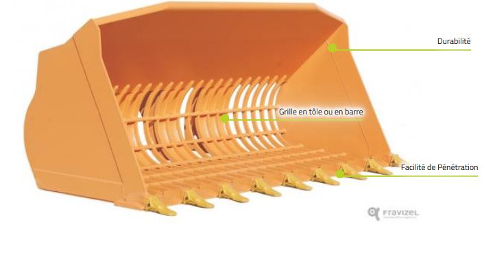 Godet clairvoie frontal - Flavizel - Matériau très résistant pour cribler et trier les matériaux_1