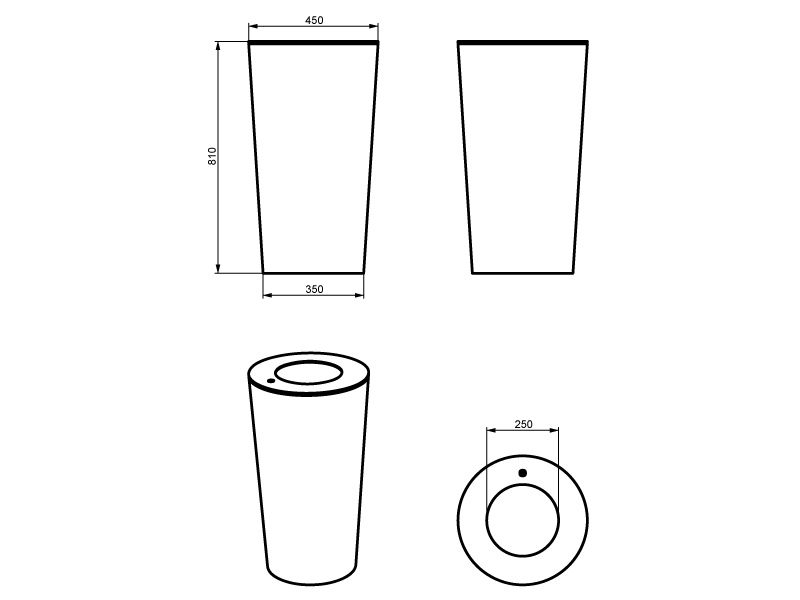 La corbeille Smooth - Poubelle publique - The Italian Lab - UHPC, armature acier, capacité 80L - D. base 350, D. sup. 450, H 810 mm_1