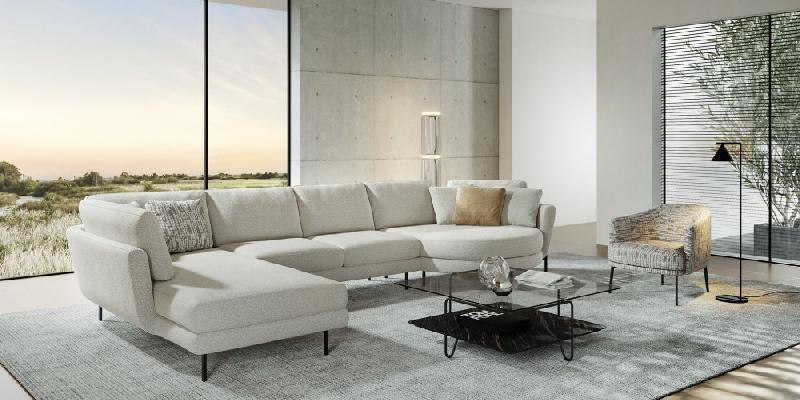 Canapé Hudson OLTA - Blanc cassé beige avec piètement en acier - Structure en bois et mousse haute qualité_1