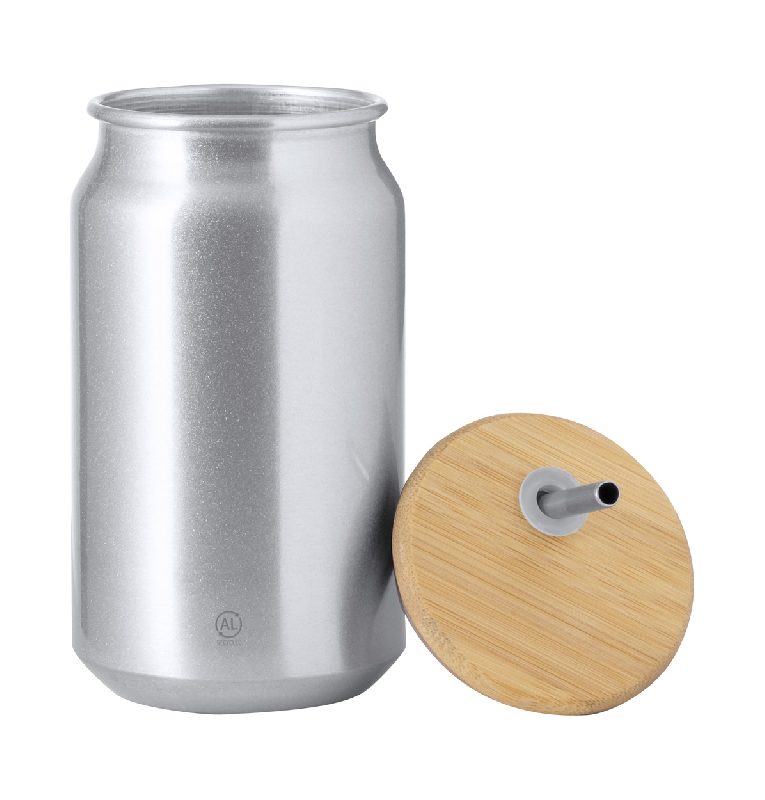 Gobelet publicitaire en aluminium recyclé - 430 ml - avec couvercle bambou et paille inox_1