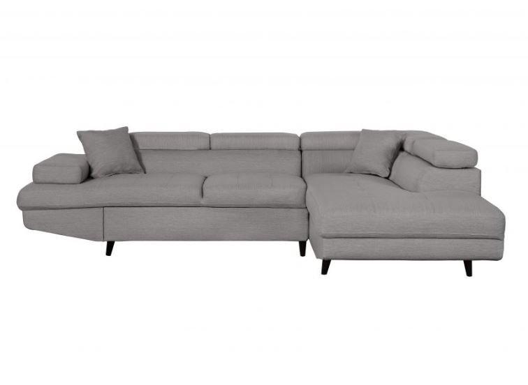 Canapé d'angle RINO - méridienne droite avec coffre - convertible - gris clair - pieds laqués noirs - 3 têtières réglables_1