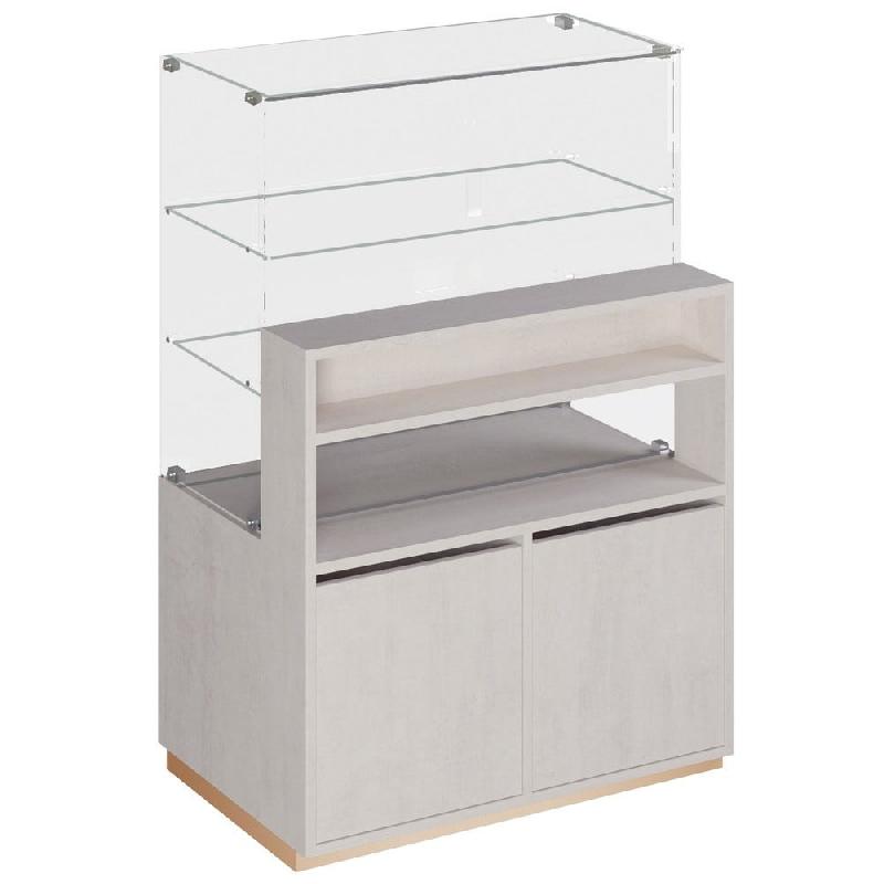 Comptoir vitrine 92x60x135cm 2portes coulis.Verre 2tiroirs méla. Travertin champ_1