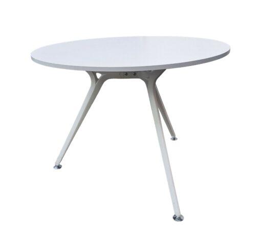 Table ronde blanche d'occasion - Mélaminé et acier epoxy - 100 cm de diamètre - Moderne et élégante_1