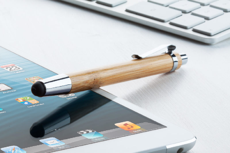 Stylo à bille stylet en bambou - embout et clip en métal - encre bleue_1