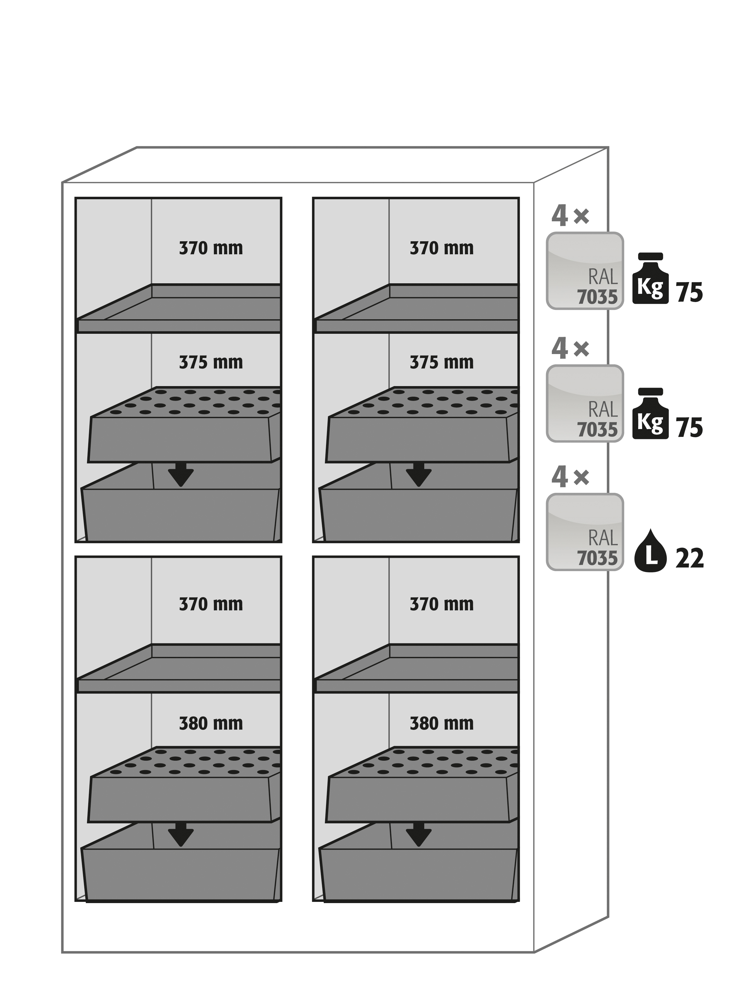 Armoire de sécurité Q-CLASSIC-90 modèle Q90.195.120.MM - Réf 34192-040-34211 - Type 90 - Stockage de substances dangereuses inflammables - Certifiée NF EN 14470-1_1