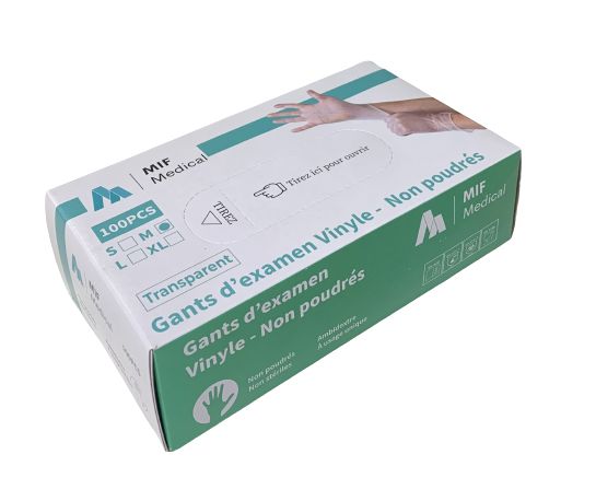 Boîte de 100 gants d'examen en vinyle non stériles - non poudrés - jetables - tailles S/M/L/XL - norme EN374/EN420/EN455/EN1186_1