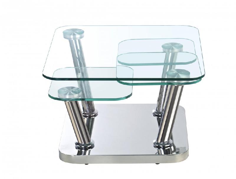 Table basse EGO - 4 plateaux pivotants en verre trempé - Piétement en acier chromé brillant_1