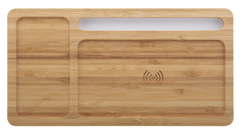 Chargeur induction en bambou - Support téléphone portable - USB et sans fil - Max. 1000 mA_1