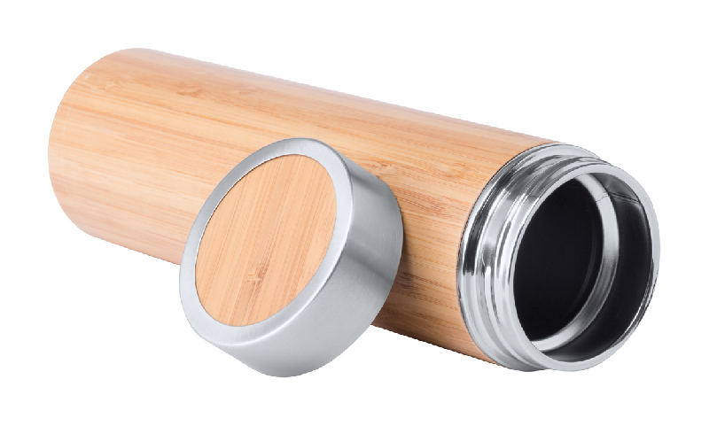 Thermos isotherme double paroi en acier inoxydable et bambou - 500 ml - Couleur naturelle_1