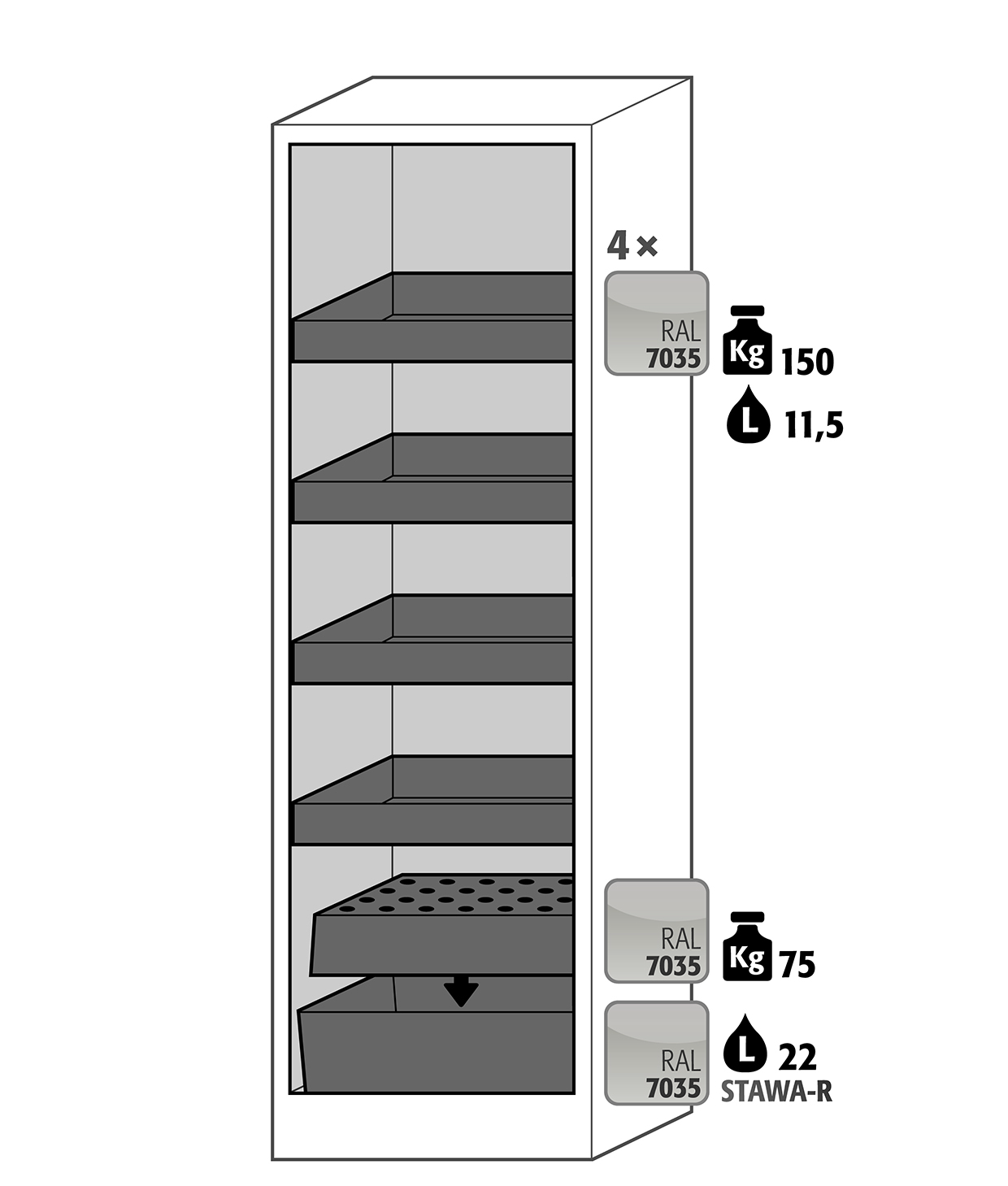 Armoire de sécurité Q-CLASSIC-30 modèle Q30.195.056.FU.WDASR - réf 37583-060-37599 - Type 30, portes battantes, testée NF EN 14470-1_1
