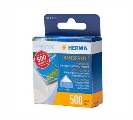 Coins-photos autocollants transparents - dévidoir 500 pcs - Référence 1383 - adhésif sans solvant ni acide_1