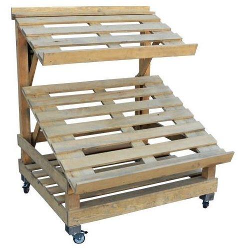 Présentoir fruits et légumes Biofleg - 3 niveaux inclinables en sapin massif - 1200mm de largeur_1