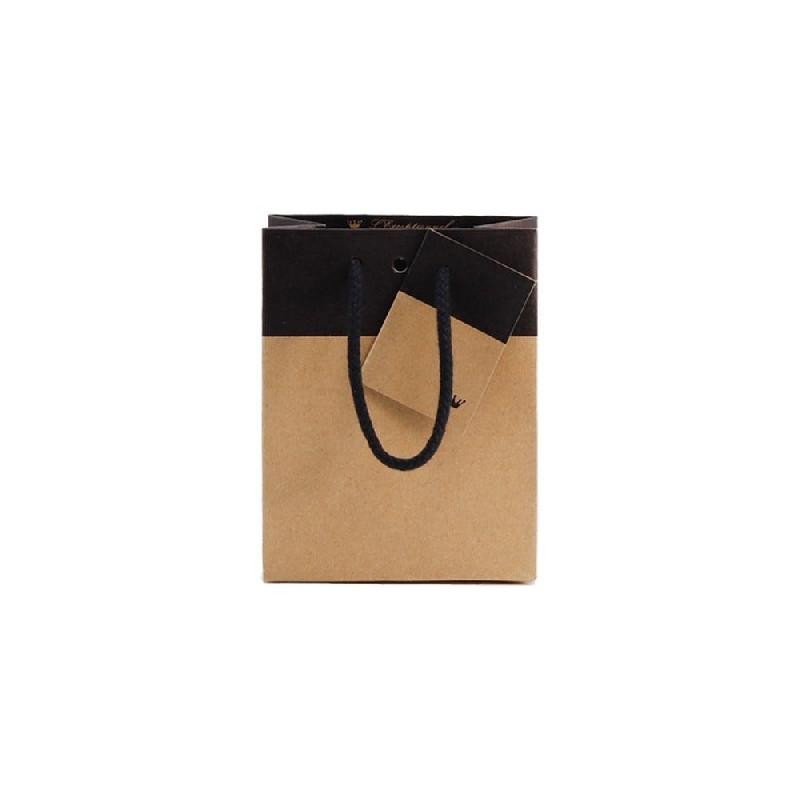 Sac luxe bicolore kraft /noir 11.4+6.4x14.6cm - par 20_1