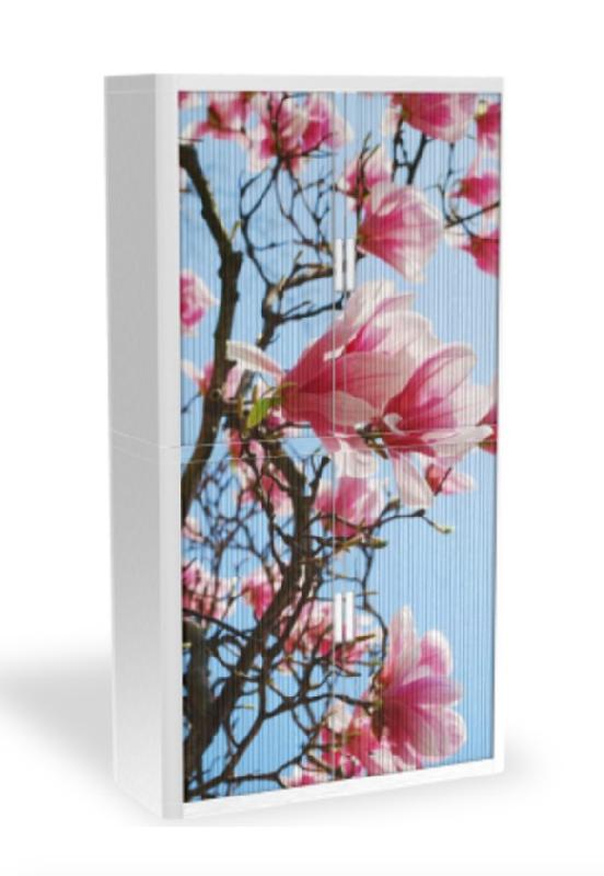 Armoire à rideaux avec décor nature - EasyOffice. - Magnolia, Haute_1