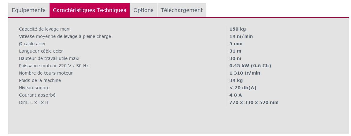 Es 150n treuil élévateur - imer france - portée de 150 kg_1