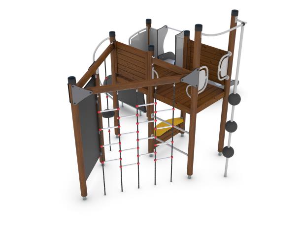 Structure en bois avec panneaux pour activités ludiques