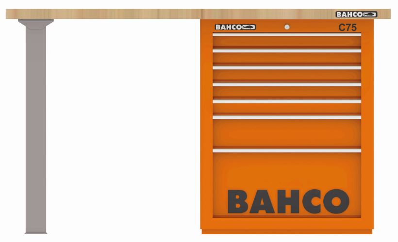 Établi usage intensif avec plateau bois, 2 pieds et 6 tiroirs de rangement - 1495KH6WB15TW - Servante Bahco 1475K6 incluse - Capacité 1500 kg_1