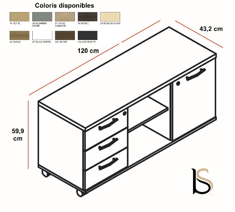 Meuble de service bicolore - MDD - Blanc pastel, Noyer_2