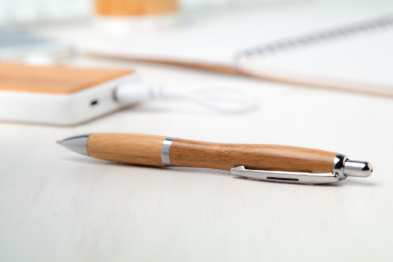 Stylo à bille en bambou - clip en métal - encre bleue - 11g - couleur naturelle_1