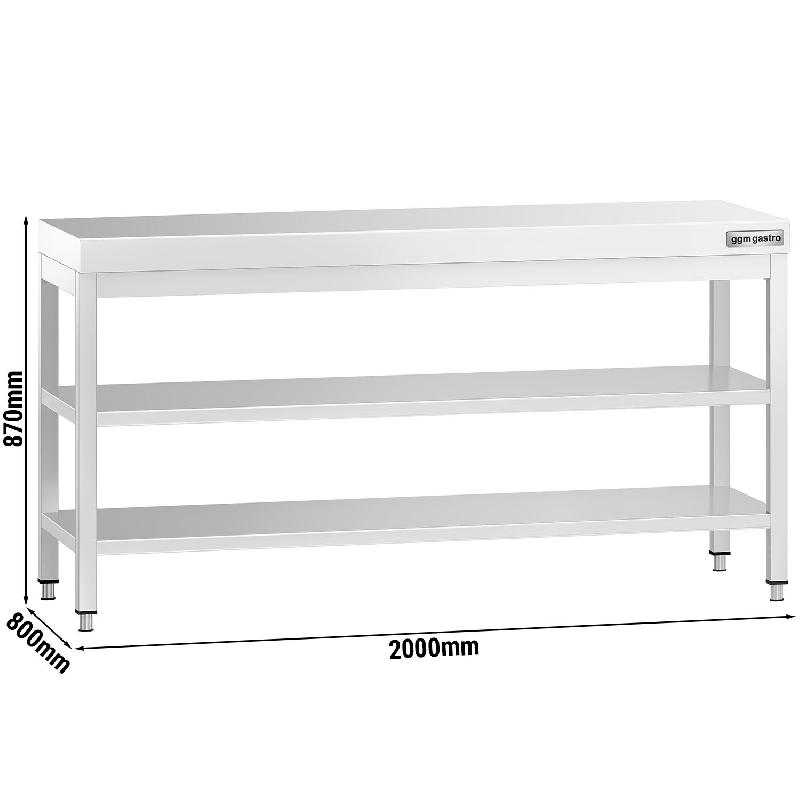 Table Inox de Travail Centrales Premium  avec 2 étagères - Profondeur 800 mm - 2000_1