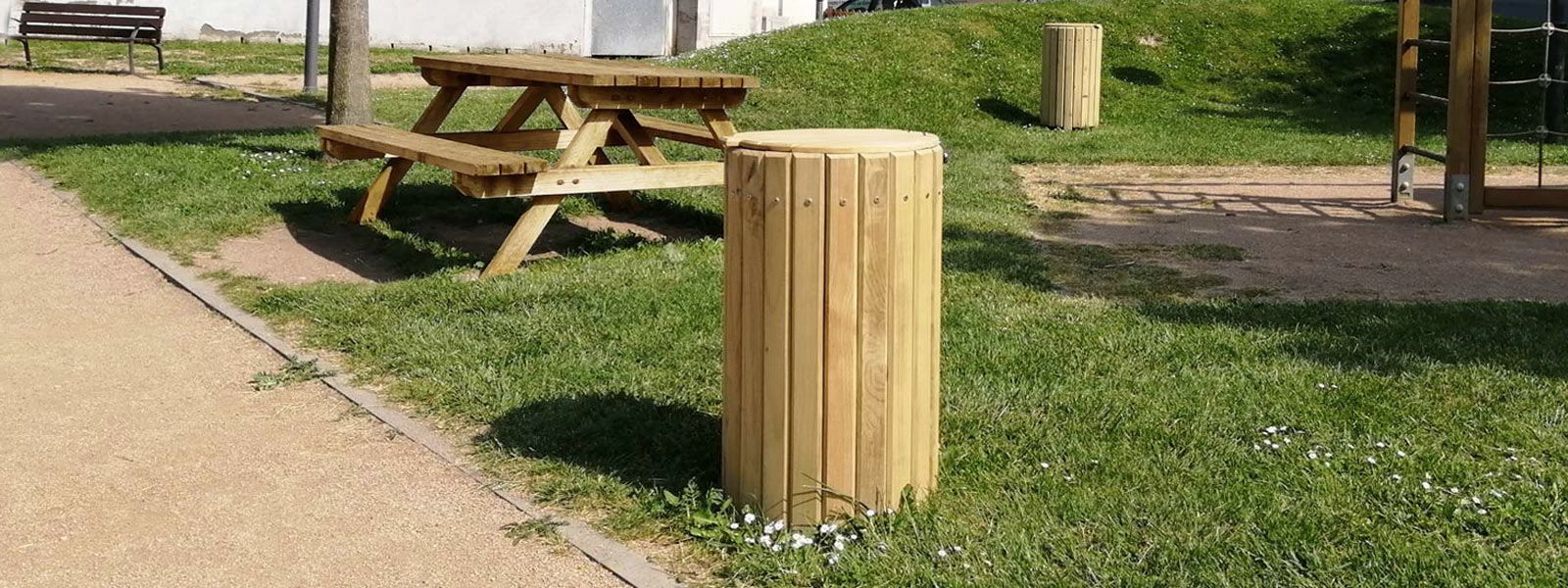 Poubelle publique Up19 - corbeille natura - Novatilu - 90 litres, bois de pin traité autoclave classe 4_2