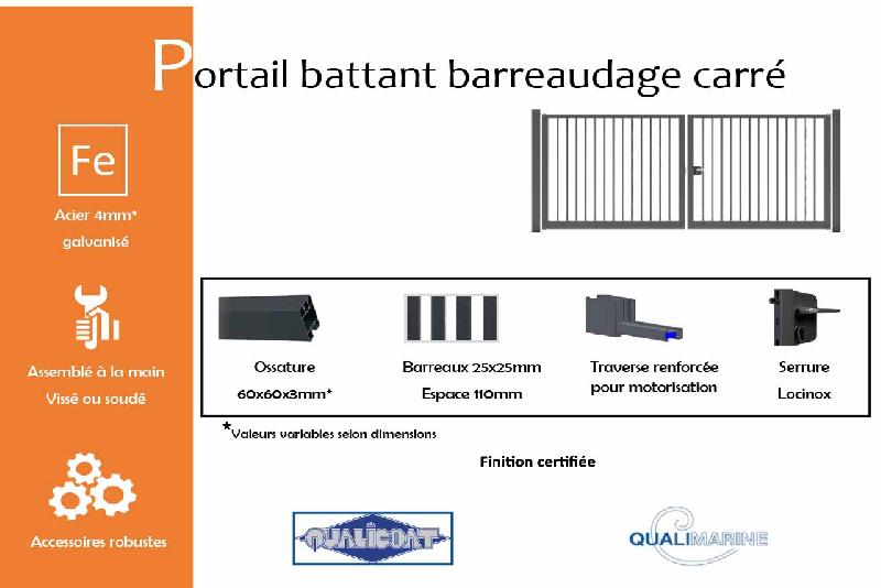 Portail battant barreaudage carré - 4000 / 1250_1
