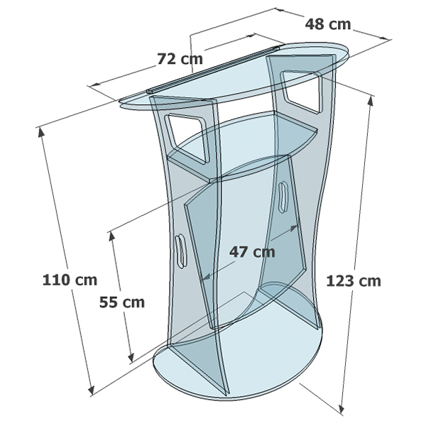 Pupitre de conférence premium en plexiglass cristal - Réf : 4909 - Plateau pour 2 formats A4, panneau personnalisable_1