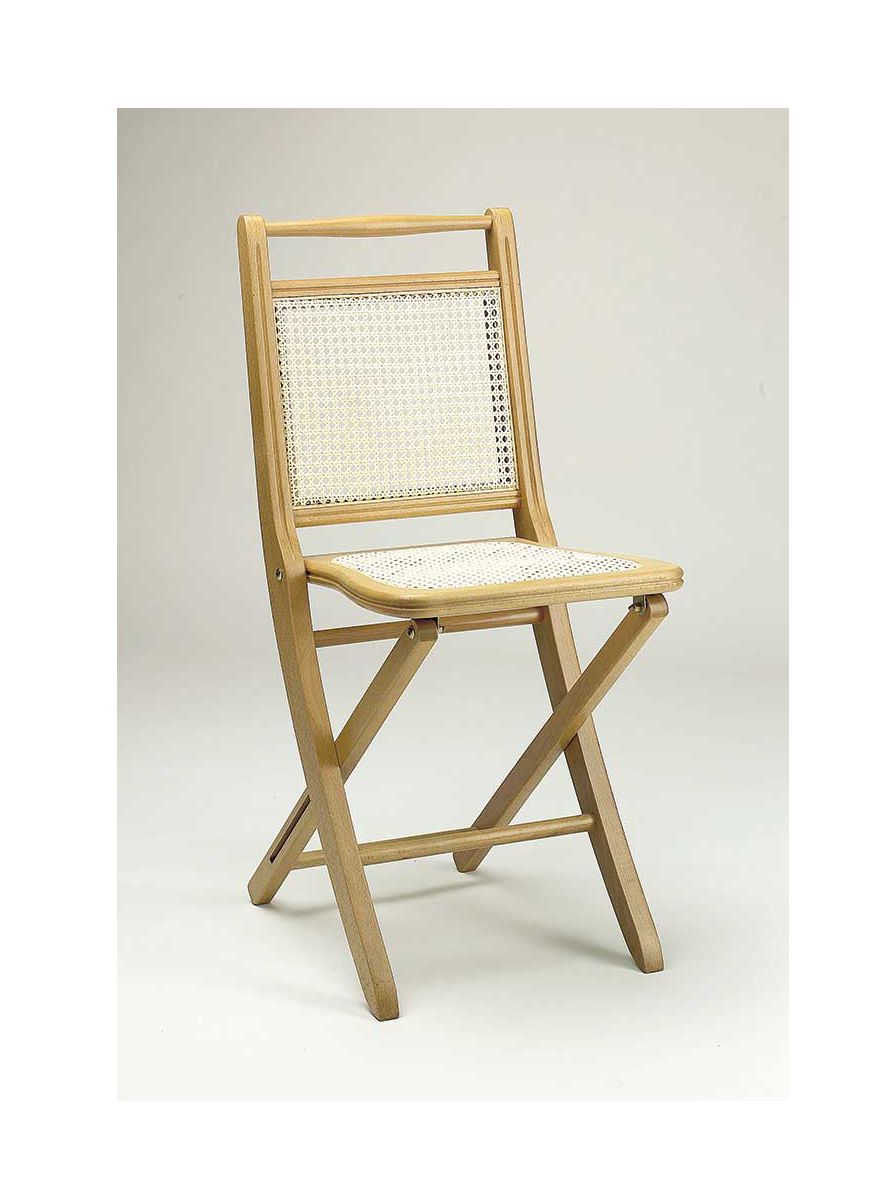 Cléa - Chaise pliante en cannage naturel et hêtre - Coloris vernis naturel, laqué blanc ou noyer_1
