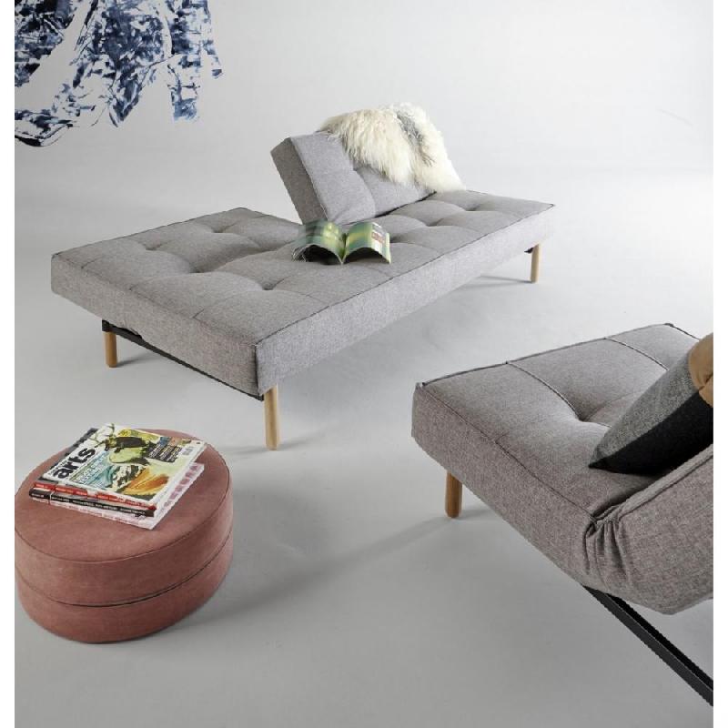 INNOVATION LIVING  CANAPE SPLITBACK STEM PIEDS CYLINDRÉ CHÊNE NATUREL CONVERTIBLE LIT 115*210CM TISSU MIXED DANCE GREY_1