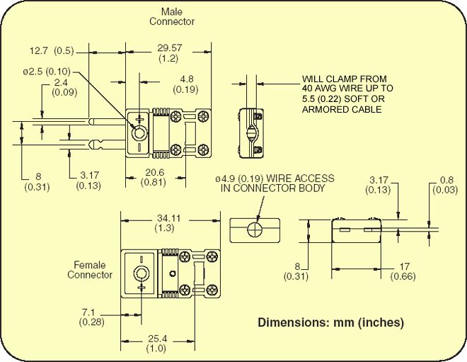 Connecteur thermocouple SMPW-CC Series - Omega - 2 broches plates avec serre-câble intégré_1