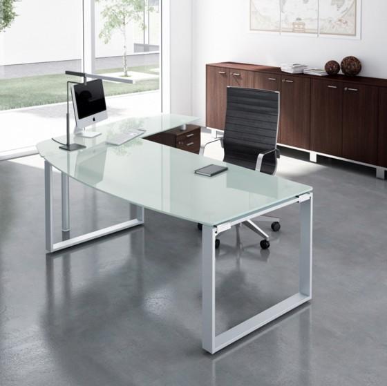 Bureau de direction X time Ring avec plateaux en verre - Quadrifoglio. - Droite, 264, Noyer Canaletto_1