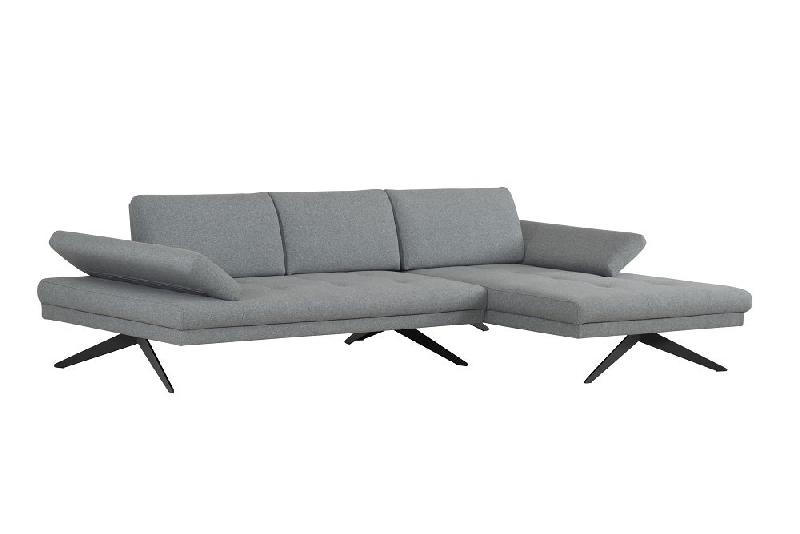 Canapé d'angle Fernie - Double profondeur - Méridienne droite en tissu gris - 296 x 179 cm - Pieds métal noir_1