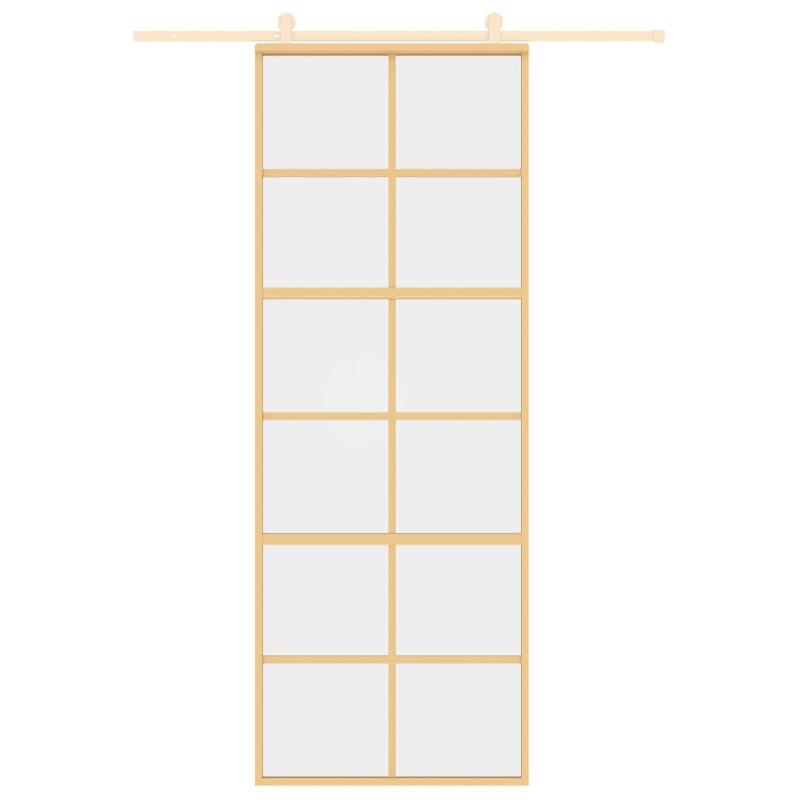 Vidaxl porte coulissante doré 76x205 cm verre esg clair et aluminium 155166_1