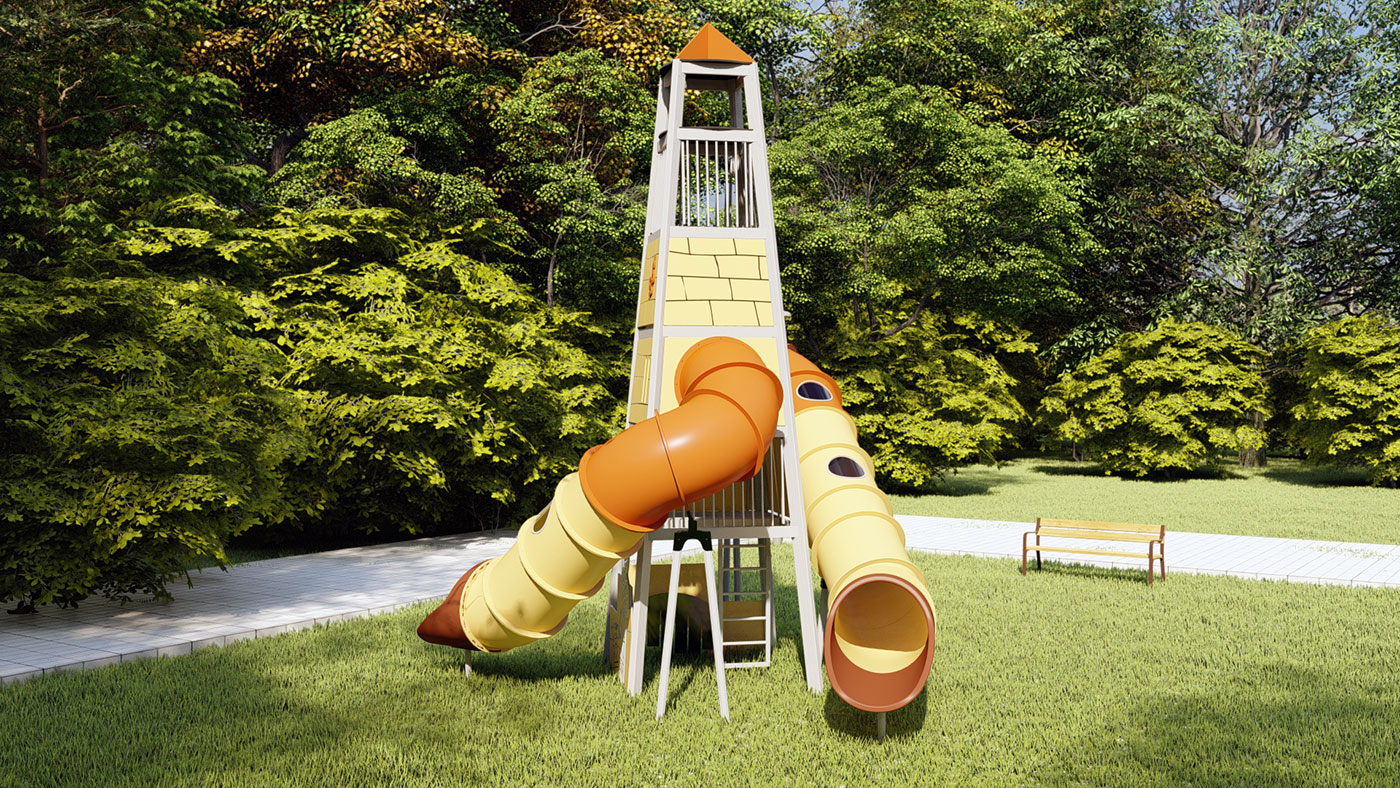 Big-Tower La Tour d'Égypte - JTEM03 - Structure pour aire de jeux avec 3 étages et toboggans en spirale_1