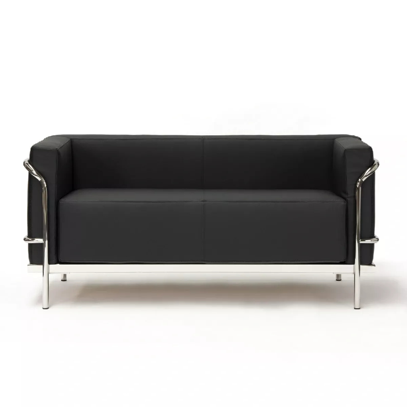 Canapé d'accueil en cuir noir ou blanc 2 places So Spinea - L10_1