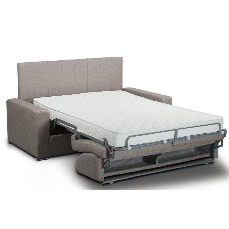 Canapé convertible 2-3 places CanapExpress - Lattes 120 cm - Matelas memory 22 cm – Tête de lit intégrée – Cuir vachette taupe clair_1