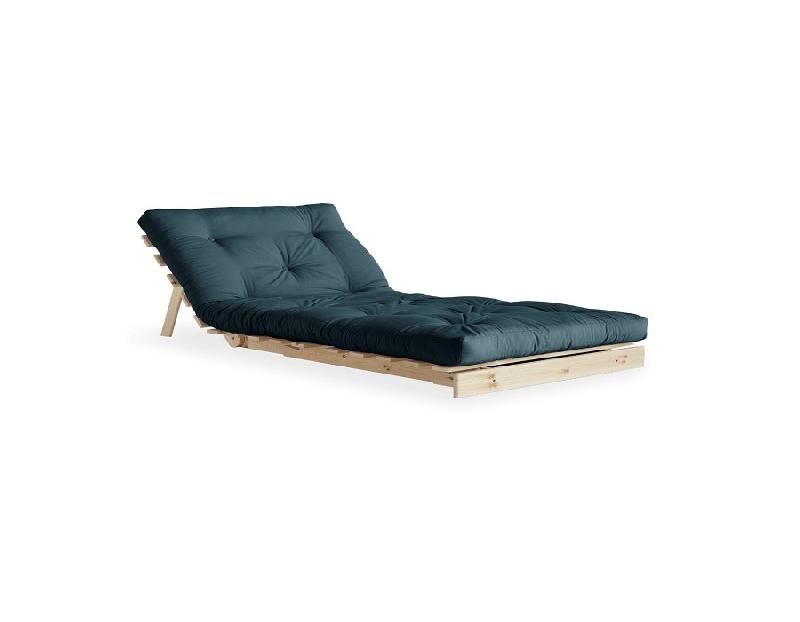Fauteuil convertible futon ROOTS - Pin naturel - Coloris bleu pétrole - Couchage 90 x 200 cm - Design japonais et scandinave_1