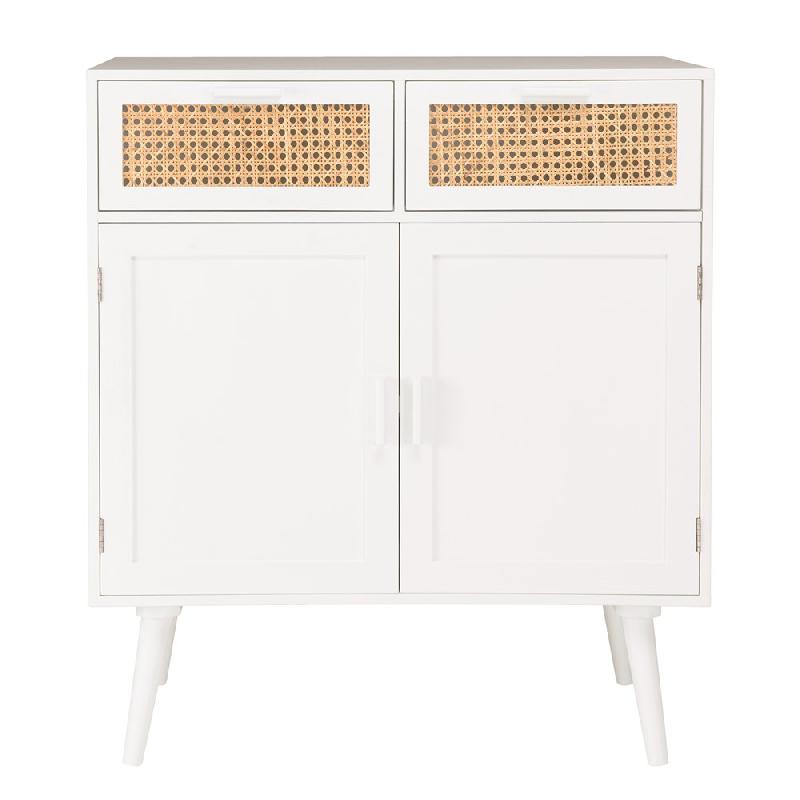 Buffet Andros blanc - 2 tiroirs et 2 portes avec cannage naturel en rotin_1