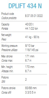 Dplift 434 N - Crics pour véhicules lourds Dino Paoli - Capacité 40/20T - Poids 41 kg_1