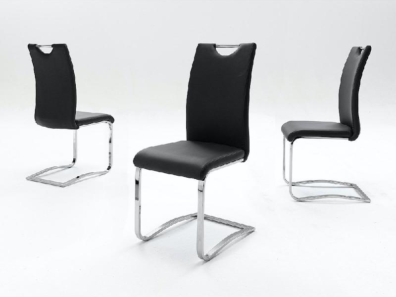 Lot de 4 chaises Kilou - tissu noir - piètement luge en tube laqué noir mat - design chic et moderne_1