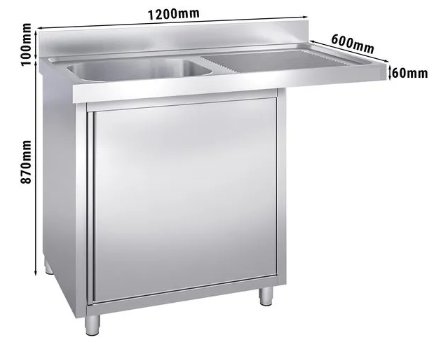 Plonge avec passage lave-vaisselle 120 x 60cm et placard - cuve à gauche l40 x p40 x h25 cm_1