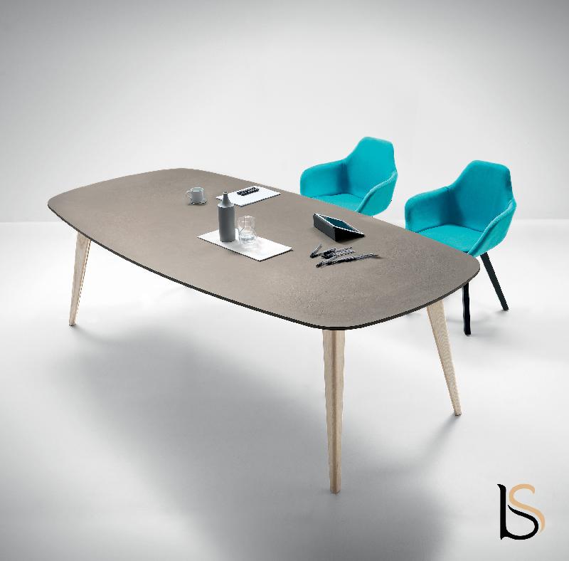 Table de réunion Pigreco Up pieds bois - Martex - Béton_1
