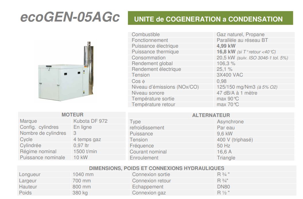 Ecogen-05agc - cogénération Cogengreen - puissance thermique 16,8 kW - châssis en acier avec isolation acoustique et thermique_1