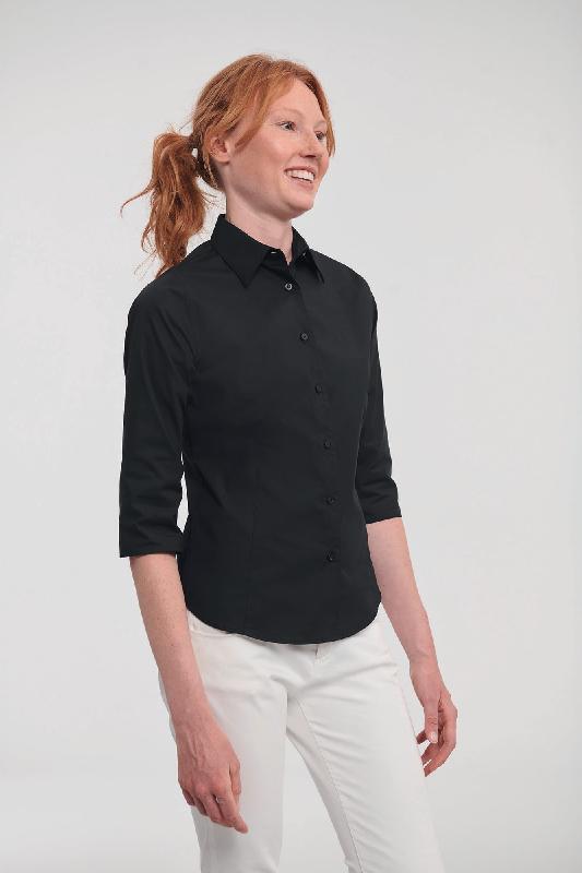 Chemise fittée femme manches 3/4 - Popeline extensible 97% coton / 3% élasthanne - Réf: RU946F_1