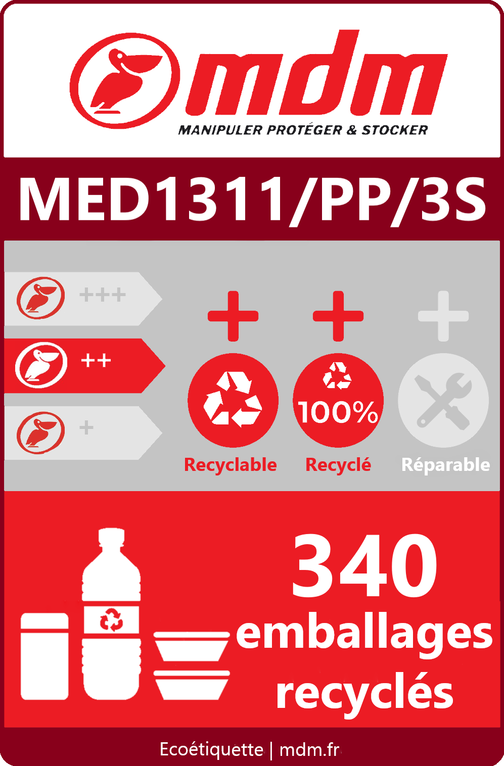 Palette en plastique 1300x1100 mm - MED1311/PP/3S - utilisable en racks pour charge moyenne jusqu'à 850kg_1