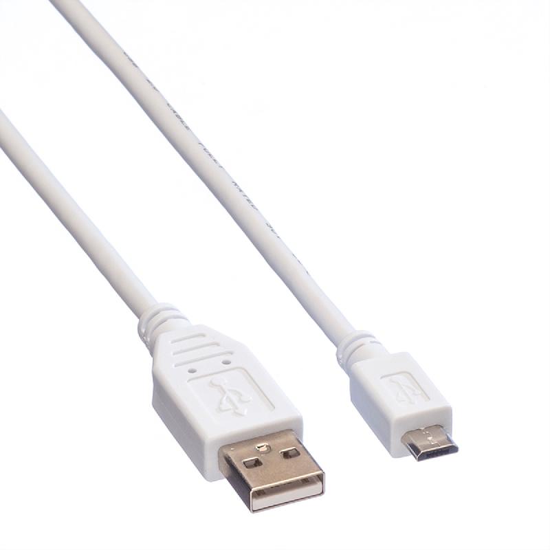 VALUE Câble USB 2.0, USB A mâle - Micro USB B mâle, blanc, 0,15 m_1