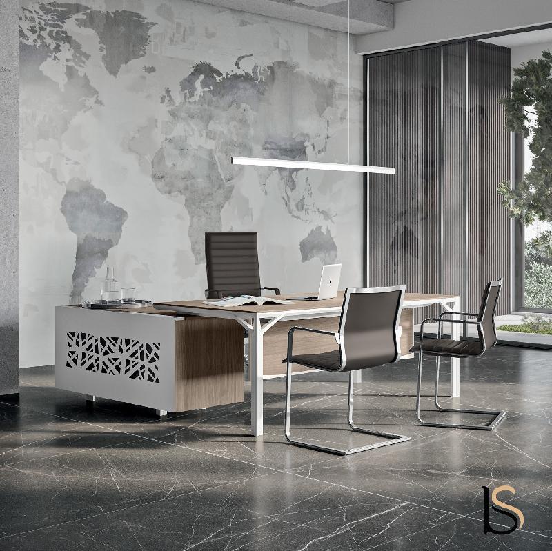 Bureau Manager Design sur meuble retour X8 - Officity. - 229, Blanc, Orme_2